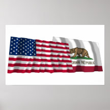 United States and California Waving Flags Print