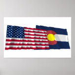 United States and Colorado Waving Flags Posters