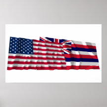 United States and Hawaii Waving Flags Posters