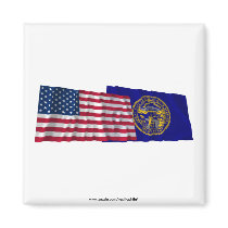 United States and Nebraska Waving Flags Magnets