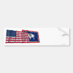 United States and Wyoming Waving Flags Bumper Stickers