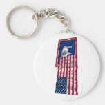 United States and Wyoming Waving Flags Keychain