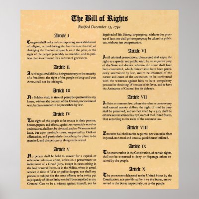 United States Bill of Rights First Ten Amendments Poster