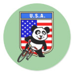 This cute cycling panda stands in front of a U.S. flag with his bike. This original design makes a perfect gift for American bicyclers or bicycling fanatics in the United States of America. Great for everyone who loves cute pandas and biking.