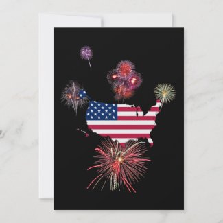 United States Flag-Map and Fireworks invitation