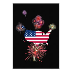 United States Flag-Map and Fireworks Personalized Announcement