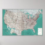 United States Maps, Printed Road Map Poster posters