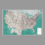 United States Maps, Printed Road Map Poster