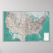 United States Maps, Printed Road Map Poster