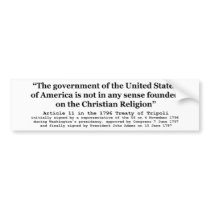 United States Not Founded on Christian Religion Bumper Sticker