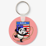This adorable little panda bear is too cute! Featured in front of a large flag from the United States of America, this panda is getting ready to do a rhythmic gymnastics routine with a gymnastics ribbon! This cute design is perfect for gymnasts and gymnastics fans.