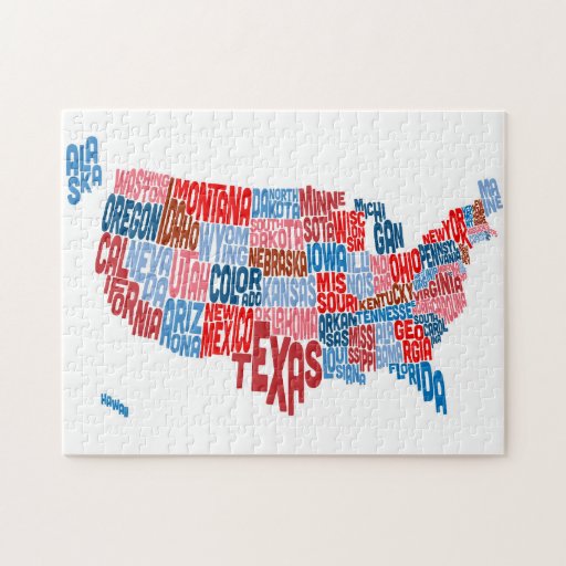 United States Typography Text Map Jigsaw Puzzles
