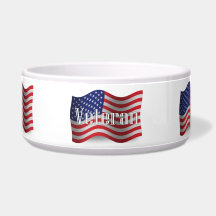 United States Veteran Waving Flag Dog Water Bowl