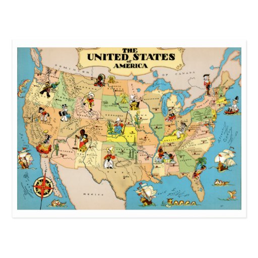 United States Vintage Map Postcard Zazzle
