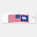 United States & Wyoming Flags Bumper Sticker