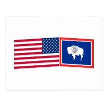 United States & Wyoming Flags Post Card
