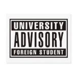 University Advisory Foreign Student postcards