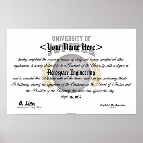 University of Jupiter Diploma print