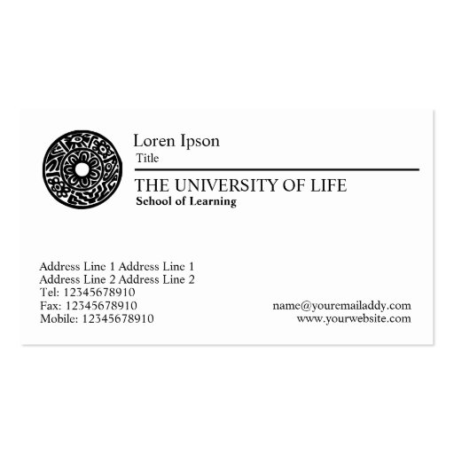 University of Life - Black Rule Business Card (front side)