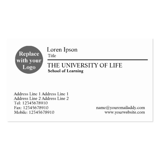 University of Life - Black Rule Business Card Template (front side)