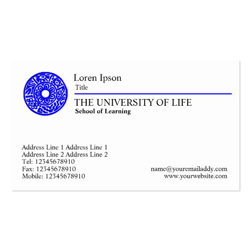 University of Life - Blue Rule Business Card Templates (front side)