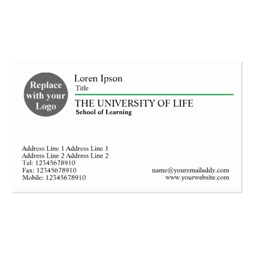 University of Life - Green Rule Business Card Templates (front side)