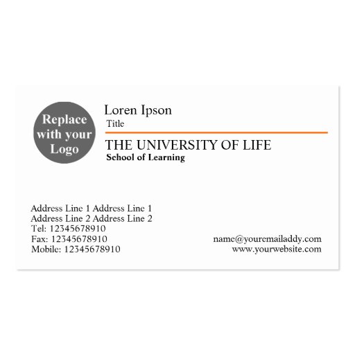 University of Life - Orange Rule Business Card Templates (front side)
