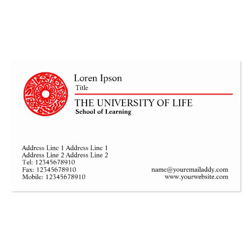 University of Life - Red Rule Business Card (front side)