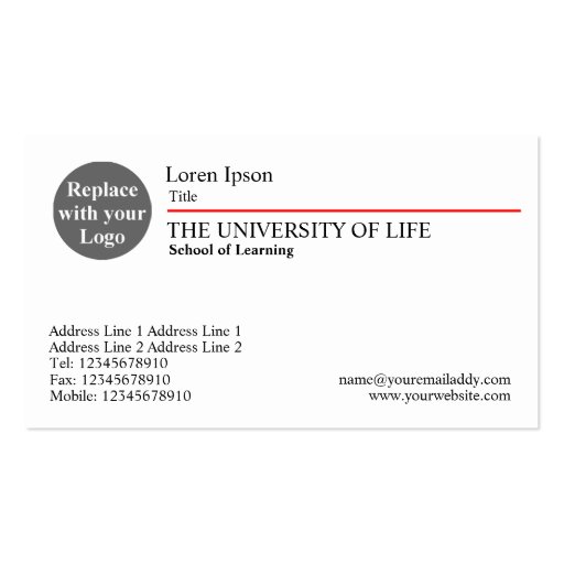University of Life - Red Rule Business Cards (front side)