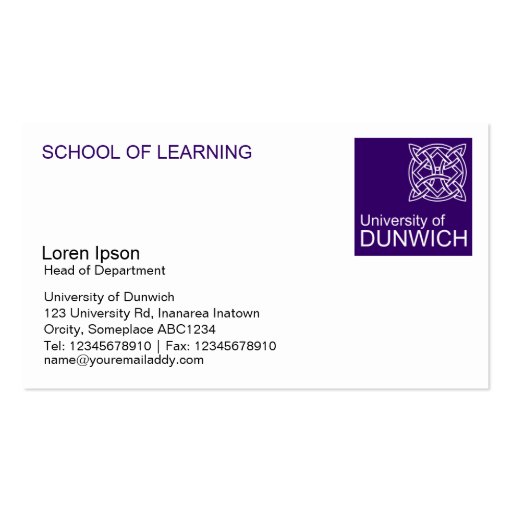 University Style - Deep Purple Business Card Template (front side)