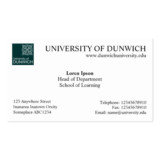University Style v4 Business Card Template (front side)
