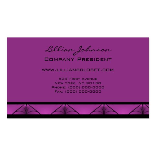 Unparalleled Elegance Business Card, Purple (back side)