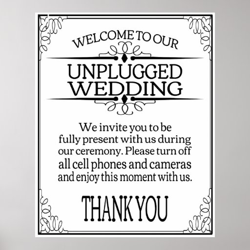 Unplugged Wedding sign print | Zazzle