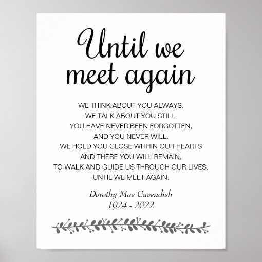 Until We Meet Again Funeral Poem Memorial Sign Zazzle