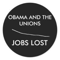 Untitled, OBAMA AND THE UNIONS, JOBS LOST stickers