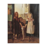 Unusual art painting of little girls w giant fish flyers