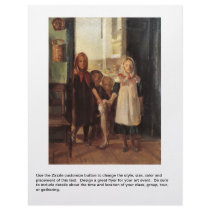 Unusual art painting of little girls w giant fish flyer