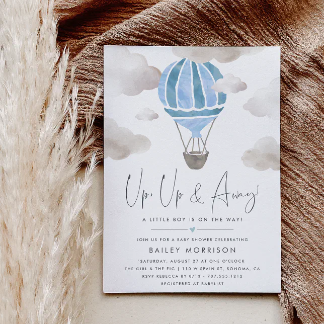 Up And Away Hot Air Balloon Baby Shower Invitation Zazzle