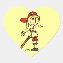 Up At Bat Girl Stick Figure Baseball Gifts Heart Sticker