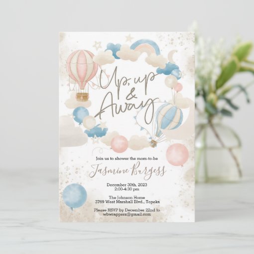 Up Up And Away Baby Shower Hot Air Balloons Invitation Zazzle