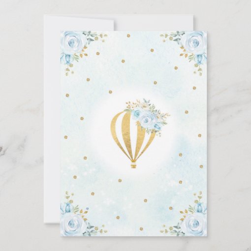 Up Up And Away Hot Air Balloon Boy Baby Shower Invitation Zazzle