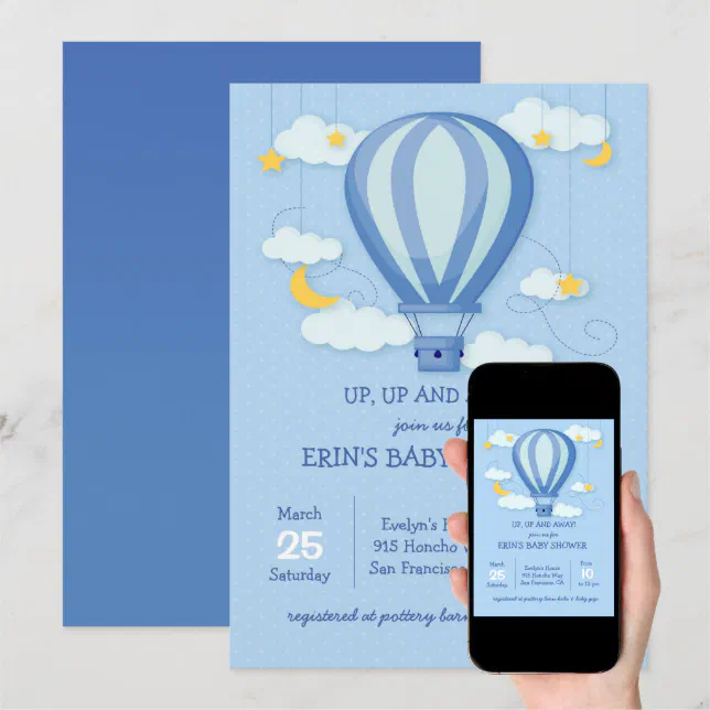 Up Up Away Hot Air Balloon Baby Shower Invitation Zazzle