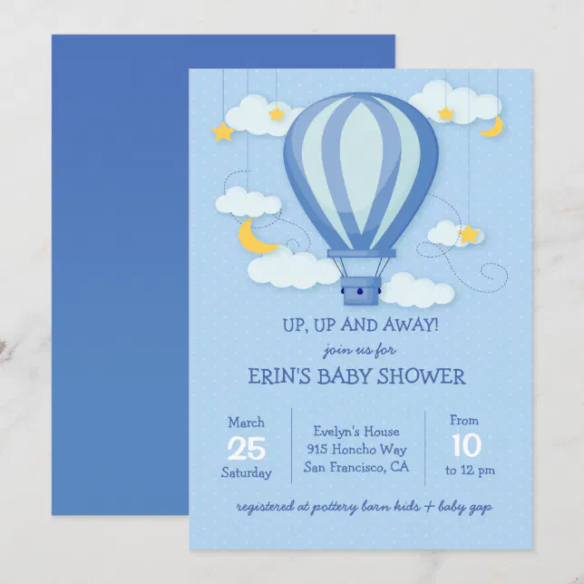 Up Up Away Hot Air Balloon Baby Shower Invitation Zazzle