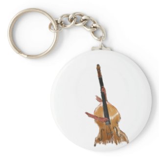 Upright acoustic bass with hands musician keychain