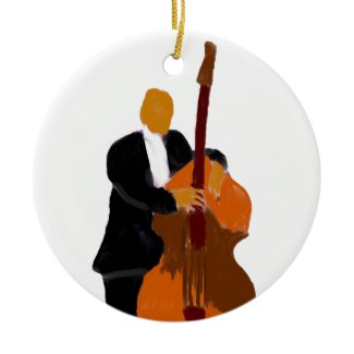 Upright bass player, full body black suit ornament