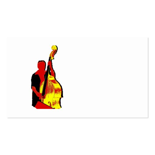 Upright Bass Player Image Design Red and Yellow Business Card Template (back side)