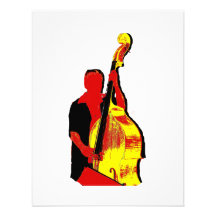 Upright Bass Player Image Design Red and Yellow Invite