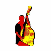 Upright Bass Player Image Design Red and Yellow