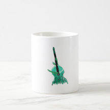 Upright bass, two hands, aqua version for musician coffee mug