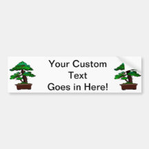 Upright Bonsai Old in Rectangle Brown Pot Bumper Stickers